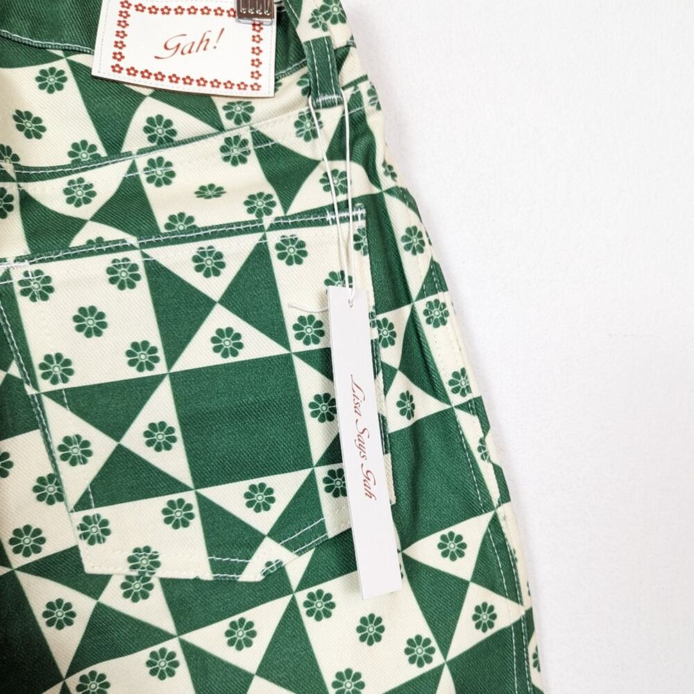 NWT Lisa Says Gah Quilt Boonville Green Floral Retro Ellis Wide Leg Jeans Size 4 - Picture 9 of 9